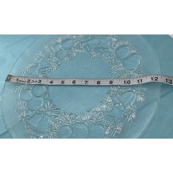 Bell Ball Garland COOKIE SERVING Platter Christmas Holiday Clear Glass - Picture 3 of 3